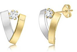 CARISSIMA Damen-Ohrstecker Cubic 2 Band V-Shaped 375 Bicolor Zirkonia transparent Rundschliff - 2.58.9929