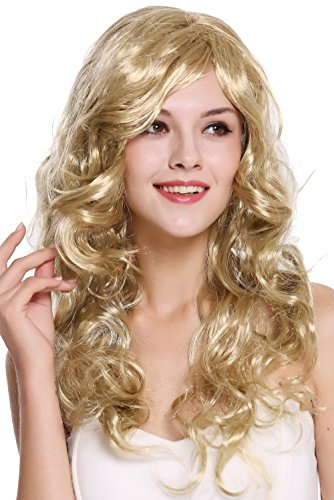 WIG ME UP - DEC37-ZA89 Parrucca Donna Carnevale Lunga Biondo Biondo Chiaro Ondulata Riccia Riga Laterale 65 cm