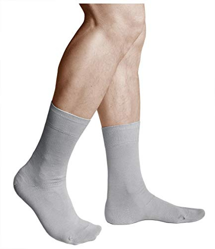 vitsocks Men's Thin Pure 100% COTTON Lightweight Socks (3 PAIRS) Fine Breathable Ultra Light Everyday Summer Mid Calf, grey, 8.5-9.5 uk