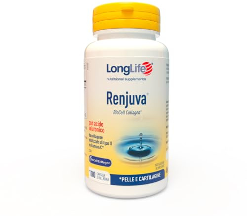 LongLife® Renjuva | Collagene idrolizzato II | Acido ialuronico | Con vitamina C e condroitina solfato | Benessere articolare e cutaneo | Fino a 50 giorni di trattamento | Senza glutine