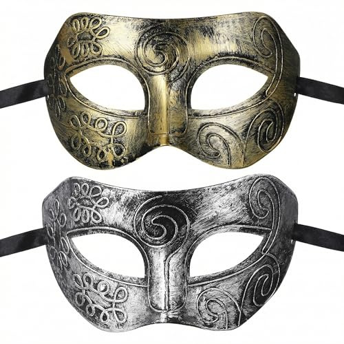 Amosfun 2 PCS Masque Vénitien Homme Masque Dentelle Homme pour Halloween Fête Carnaval Soirée Costume Photo Props
