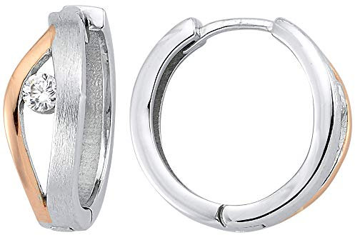 Vinani Design Klapp-Creolen rund Zirkonia weiß rosevergoldet 925 Sterling Silber Ohrringe 2CGA