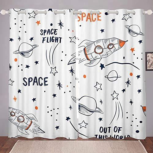 Tende per camera da letto, soggiorno, per bambini, ragazzi, ragazze, universo, finestre, tende con motivo straniero e pianeta, W46 x L72