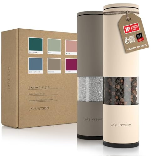 LARS NYSØM Salz und Pfeffer Mühle 2er Set Manuell mit einstellbarem Keramik-Mahlwerk von grob bis fein I Design Gewürzmühlenset (2 Stück) (Brown/Beige)