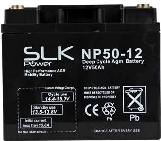 SLK Power Mobility Scooter AGM Battery 1 x 12v 50ah Quality and Performance, Reliable and Long Lasting Replacement Batteries for Electric Scooters and Wheelchairs
