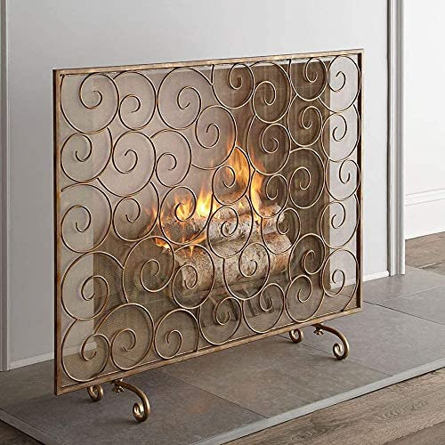 FUFU Kamin Gitter Kamin Schirm Messing Antik Vintage Kamin Feuerschutz mit Metallgitter Funkenabdeckung Kinderzimmer Sichtschutz für Holzofen Schlafzimmer Dekor