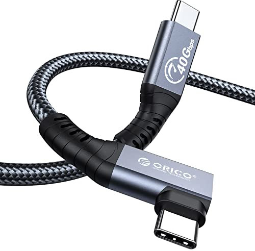ORICO Kabel für Thunderbolt 4, Kompatibel mit Thunderbolt 3/USB4, Übertragungsrate 40Gbps, 8k@60Hz (Zwei Displays 4k@60Hz) mit PD 100W(20V/5A) für PC, eGUP und Laptops(Rechter Winkel, 0,3M)