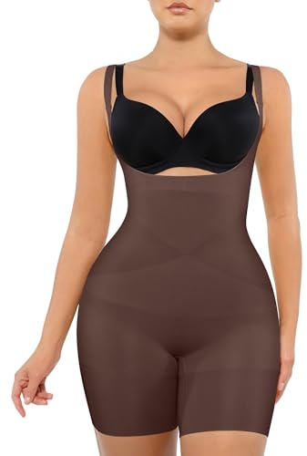 FeelinGirl Shapewear for Women Tummy Control Faja Sculpting Open Bust Body Shaper Thigh Slimming Brown XL/XXL