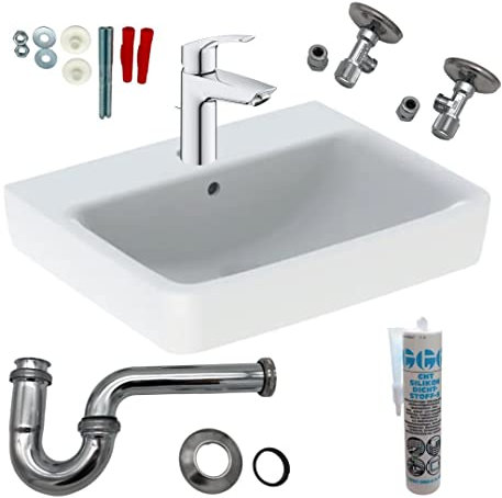 HGMBAD Geberit Waschtisch Waschbecken 55 cm Armatur Siphon Eckventil Komplettset