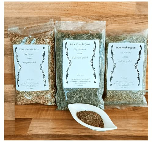 Grekiska kryddset presentset utvalda örter och kryddor från Elixir Herbs & Spices på Kreta (80 g oregano, 30 g nässla, 50 g Mejram #57)