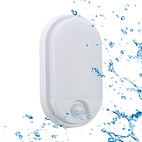 Sigmaled lighting - Plafoniera Led Esterno Interno 10W IP54, Applique da Parete Esterno con Sensore di Movimento, Luce Calda 3000K 900Lm, Luci Esterne a Muro Ovale per Giardino Condominio Scale Casa
