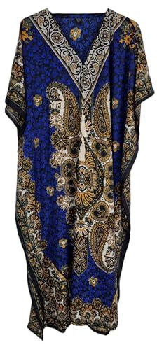 Kiran mode kvinnor avslappnad strand kaftan klänning kortärmad myskläder kaftan baddräkt täcker upp, BLÅ, en storlek