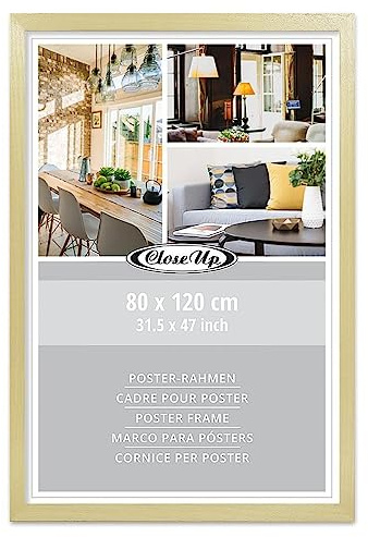 Close Up XXL Posterrahmen 80 x 120 cm, Buche hell, Premium MDF, bruchsicheres PVC Glas, mit Rückwand