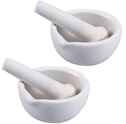 KJHBV 2 Sätze Mörser Kleiner Behälter Heimwerkzeuge Handmixer Brecher Knoblauch Keramik Porzellan Mahlschüssel Mahlschüssel Mit Stampfstab Topf Zerkleinerungswerkzeuge