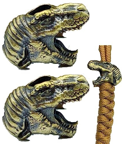 Fopytu Dinosaurier Lanyard Perlen Messer Perle, 2 Stcs Messing -Tiere Paracord Bead Charms Anhänger DIY -Handwerk Armband Schlüsselanhänger Zubehör