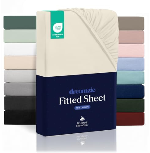 Dreamzie - Drap Housse 160x200 Bonnet 35 cm | Microfibre Ultra Douce - Matelas Épais - Oeko-Tex | Confort, Respirabilité, Entretien Facile - Beige