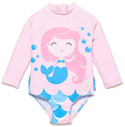 BONVERANO Traje baño bebé protección Solar UPF 50+ Cierre Cremallera con Volantes (Sirena, 9-12 Meses)