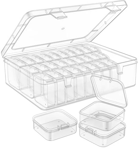 Mathtoxyz Scatola organizer per perline, 62 pezzi, piccoli organizer e custodie in plastica, mini contenitori trasparenti con coperchio incernierato, rettangolari per la creazione di bracciali