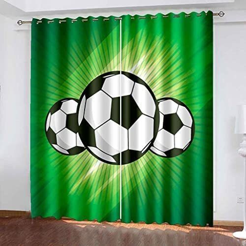 Schattierung Vorhänge 2Er Set 3D Sport Fußball Druck Isolierung Schalldichte Kinder Gardinen Blickdicht Mit Ösen Vorhang Fenster Für Wohnzimmer Schlafzimmer Balkon 170(B) X200(H) cm