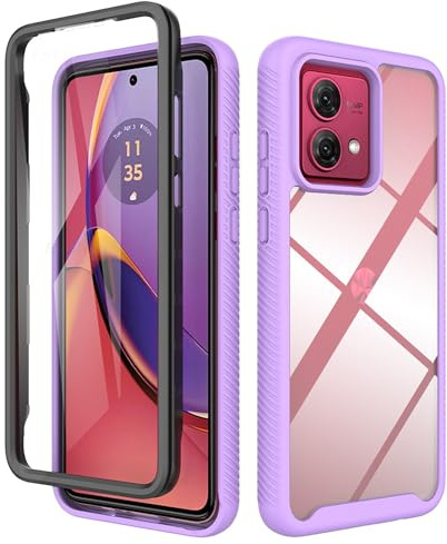 ESTH® Funda para Motorola Moto G84 5G [Protección Completa Anti-caída de 360°] Carcasa Transparente de Grado Militar con Protector de Pantalla Incorporada, Púrpura Claro