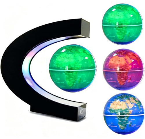 KAIMC Magnetic Floating and Levitating Geography Globes 3World with Led Lights for Kids Present,Cool Office Desk DéCor for Men Unique Birthday Gifts