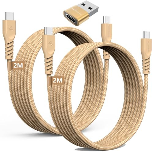 TECHGEAR Cable Cargador Largo USB C a USB C 60W (2M+2M+Adaptador) Cable Trenzado FUERTE Tipo C a C Cable de Datos de Carga Rápida Compatible con iPhone 15, iPad Pro 2022, MacBook Pro, Samsung S24/S23