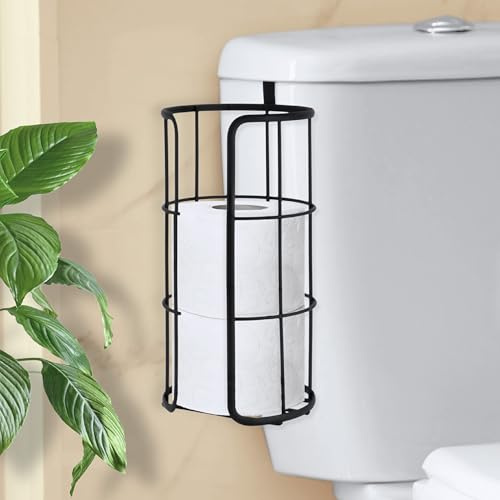 BROOKSTONE Over the Toilet Paper Holder Reserve - Toilet Paper Holder with Storage, Bathroom Toilet Paper Organizer, Metal Toilet Paper Roll Holder Fits Any Size Rolls - Matte Black