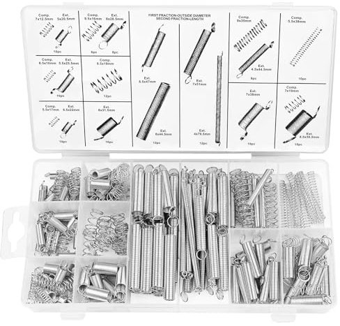 Baxcdyswe 200 Stück Feder Sortiment Set Kit, Verschiedene Zugfeder, Edelstahl Druckfeder und Zugfedern 20 Größen in Praktischer Aufbewahrungsbox für Werkzeuge & Geräte, Handwerkzeuge, Automotive