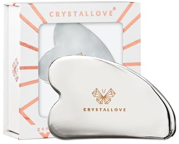 CRYSTALLOVE Gua Sha Stone - rullo massaggiante in acciaio inox - forma di cuore - Guasha Board - massaggio facciale per viso, occhi, gonfiore della pelle del viso - Massaggiatore per il viso