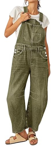 loveimgs Women Y2k Baggy Barrel Jeans Overalls Wide Leg Denim Pants Bib Overalls Jumpsuit Boyfriend Patchwork Jeans (Medium,Army green)