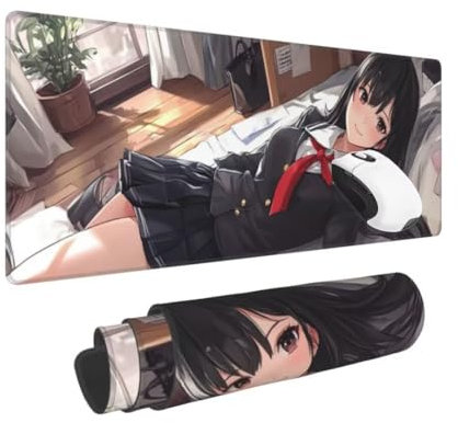 Gaming Mauspad XXL Schönheit Großes Mousepad 600 * 300mm rutschfeste Schreibtischunterlage Anime Mouse Pad mit Vernähte Kanten Verbessert Desk Mat Geschwindigkeit und Präzision für Gaming und Büro