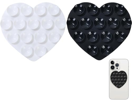 WUSJCOF Forma Cuore Doppio Lato Supporto per Telefono a Ventosa Silicone Multiuso, Custodia per Telefono Dolce Impugnatura Adesiva per Dispositivi Mobili (nero/bianco)
