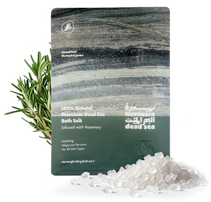 Numeira döda havet badsalt, naturligt skördat död havssalt, badsalt för blötläggning och avkoppling från Jordanien, 250 g grovt havssalt med rosmarinduft