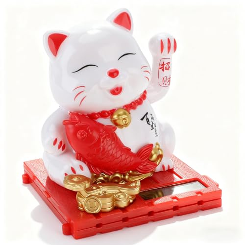 Yosoo Health Gear Lucky Cat Waving Arm Set Solar Waving Cat, Innovative Cute Solar Lucky Cat Solar Powered Fortune Cat with Transparent Cover for Car Dashboard Cashier Desk Store 3.27x3.03x2.95in
