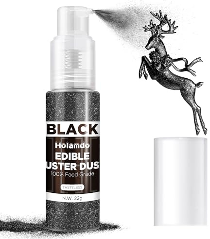 Essbarer Glitzer Spray Schwarz & Farbtönend 22g - Lebensmittel Essbares Glitzer für Getränke, Geschmacklos Essbare Glitzerpulver, Lebensmittel Spray für Tortendeko, Fondant, Cocktails, Drinks Decor
