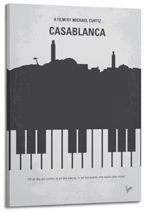 ZIWEYURB Casablanca Filmplakat, dekorative Wandkunst auf Leinwand, moderner Druck für Schlafzimmer, 50 x 75 cm