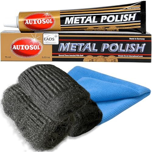 All-Purpose Metal Polish Kit – 3-Grade Steel Wool (0000, 00, 1) & Microfibre Cloth – Chrome, Stainless Steel, Brass, Copper & Silver Cleaner for Car, Bike, Boat & Home