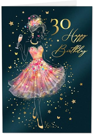 Joli Coon Geburtstagskarte 30 STARDUST, Premium Lady, mit FinePaper Kuvert | 350g Perlmuttpapier mit Schimmereffekt, weiße Innenseite, selbstklebendes Wachssiegel, für persönliche Geburtstagswünsche