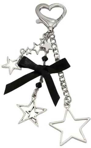 WELLRI Cute Y2K Keychain Bag Charm Star Guitar Heart Kawaii Pendant Ita Bag Purse Decor Accessory Women Girls Gifts (Star)
