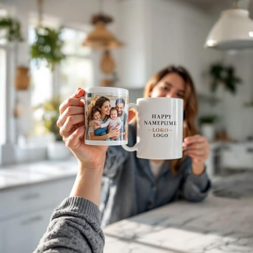 Tasse Personnalisable avec Photo, Mug en Céramique pour Photos de Famille, 325 ml, Blanc