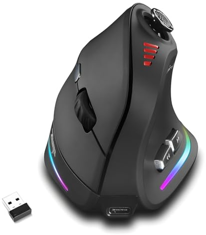 Gaming Mouse with 5 D Rocker, Wireless Vertical Mouse with [24000 DPI] [12 Programmable Buttons], Computer Mouse for Gamer/PC/E-Sports/Laptop (Black)