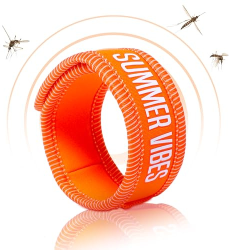 PARAKITO - Wiederverwendbares Mückenschutzarmband - 2 ätherische Ölplättchen - 1 Monat Schutz - Ohne DEET - Größe Erwachsene - Summer Vibes Orange