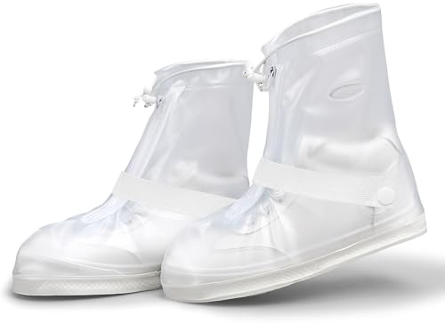 DYHNQE Reusable Waterproof Shoe Covers, Transparent Rain Shoe Covers Reusable PVC Over Shoes Protectors with Zipper Anti-Slip Boot Cover for Rain Outdoor Walking (Thickened)