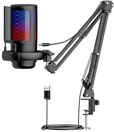 1 Set Computer Gaming Microphone USB Computer Mic With LED Light Adjustable Function For Streamers Live USB Condenser Mic