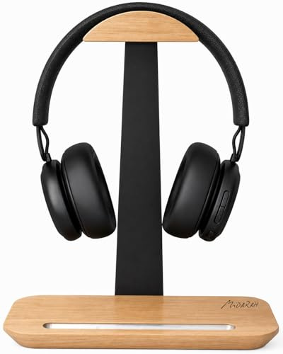 MiDARAH Wooden Headphone Stand & Storage Base. Premium Beechwood Headset Holder, Gaming & Office Desk Accessory, Headphone Holder Stand.