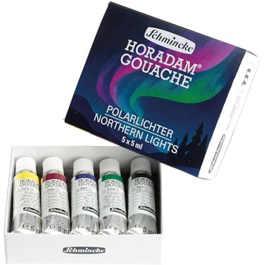Schmincke HORADAM GOUACHE scatola di vernice compatta in cartone a tema aurora boreale con 5 migliori colori a guazzo altamente pigmentati in tubetti da 5 ml, 72722097, set da pittura