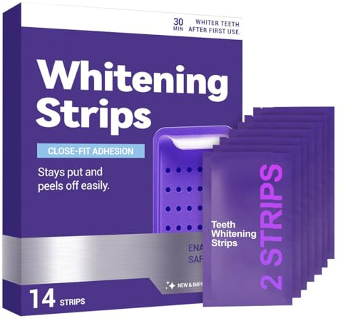 JHAZUN 14 Piezas Tiras Blanqueadoras Moradas,Tiras Blanqueadoras Antideslizantes,Strips Profesionales De Blanqueamiento De Dientes,Ilumina La Sonrisa,Neutraliza El Color Amarillo De Los Dientes