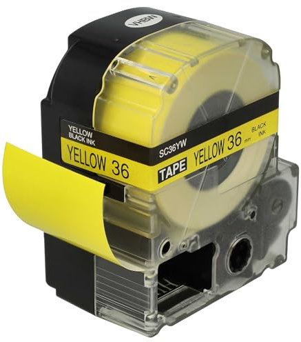 vhbw Schriftband-Kassette kompatibel mit Epson LabelWorks LW-1000P, LW-900P Etiketten-Drucker 8m x 36mm Schwarz auf Gelb, Kunststoff
