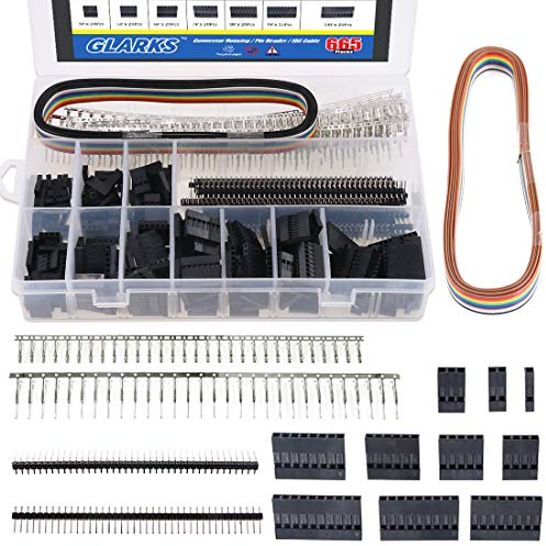 Glarks 635Pcs Connector Housing Male/Female Pin Connector 40 Pin 2.54mm Pitch Pin Headers and 10 Wire Rainbow Color Flat Ribbon IDC Wire Cable