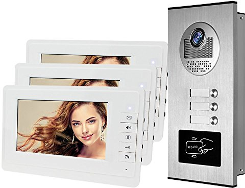 Diginex HFeng 7 '' de Video a Color Puerta de intercomunicación Sistema de Sistema de teléfono 700TVL RFID Acceso Cámara de Entrada con Timbre IR Visión Nocturna para Multi- 3 Apartamentos/Familia